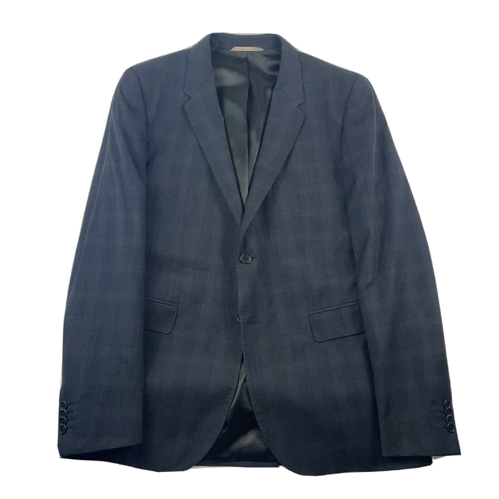 Shipley Halmos Gray Blue Checked Wool Cotton Handmade Blazer Size 42R Mint‎